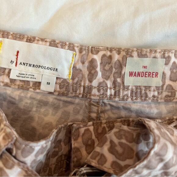 by Anthropologie The Wanderer Animal Print Pants Belted Straight Leg Tan 32 - Picture 5 of 14